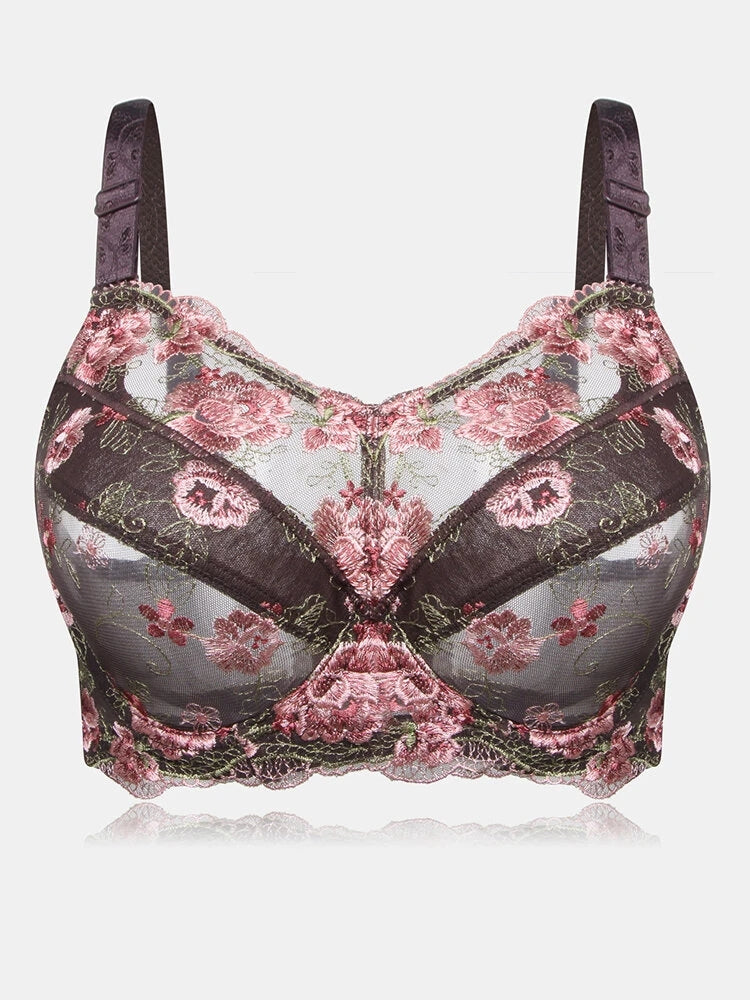 Embroidery Floral Sexy See Through Sheer Push Up Bras