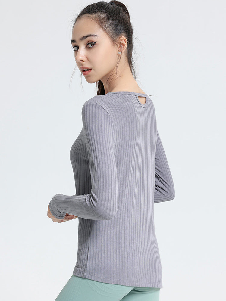 Women Long Sleeve Workout Shirts Slim Fit Ribbed Yoga Tops