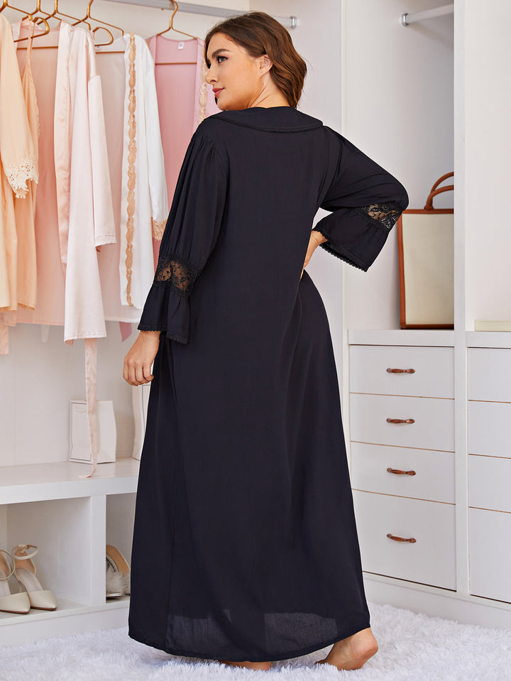 Women Plus Size Lace Long Sleeve Sleepwear Midi Dress