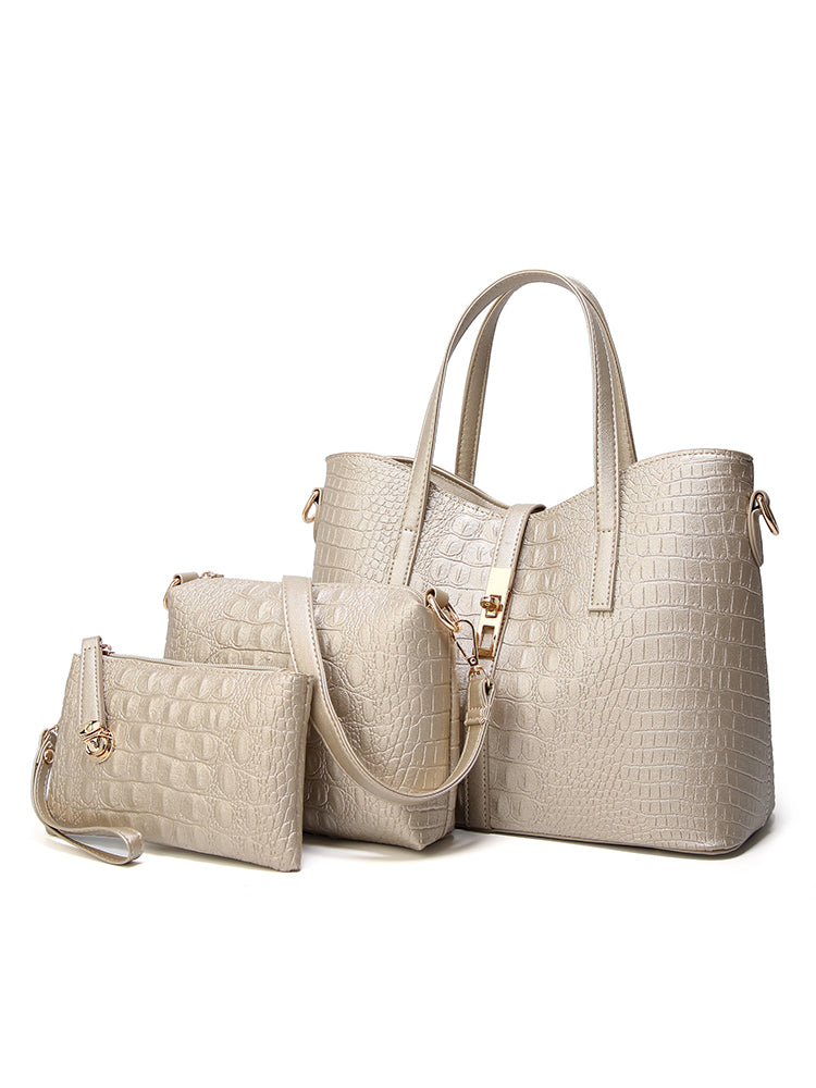 Women's Crocodile Shoulder Bags Tote Satchel Hobo 3pcs Purse Set