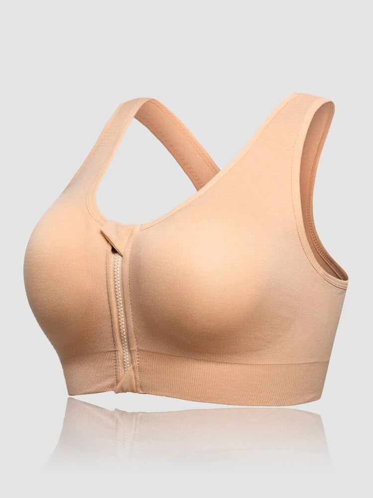 Front Zipper Wireless Shockproof Sports Bras with Removable Pad