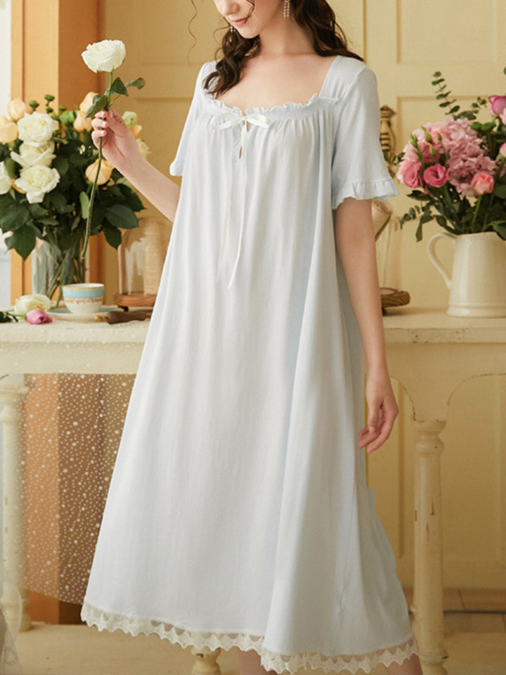Women's Lace Nightdress Short Sleeve Victorian Nightgown Sleepwear Pajama