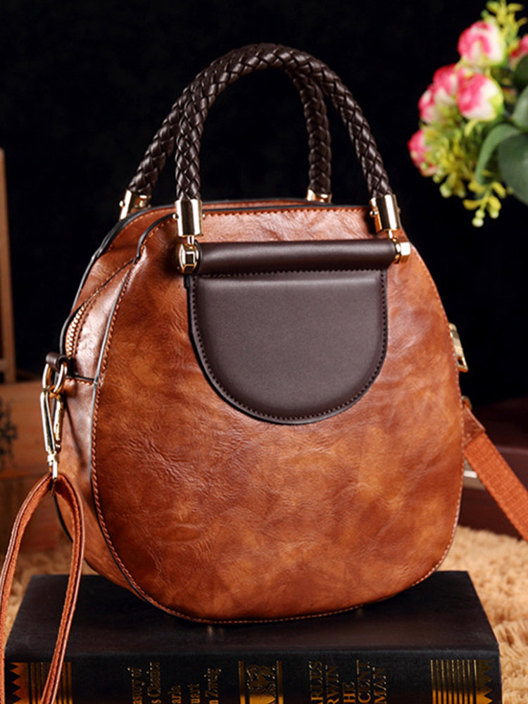 Vintage Tassel Leather Round Shape Handbags Crossbody Shoulder Bag