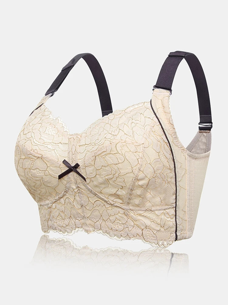 Lace Jacquard Bow Wireless Full Cup Cozy Lightly Lined Bra