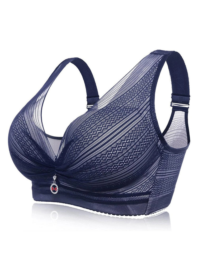 Sexy Deep Plunge Wide Straps Comfort Wireless Bra