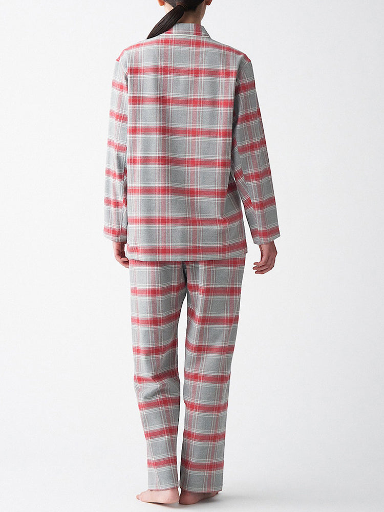 Cotton Plaid Pajamas Set Long Sleeve Sleepwear for Men&Women