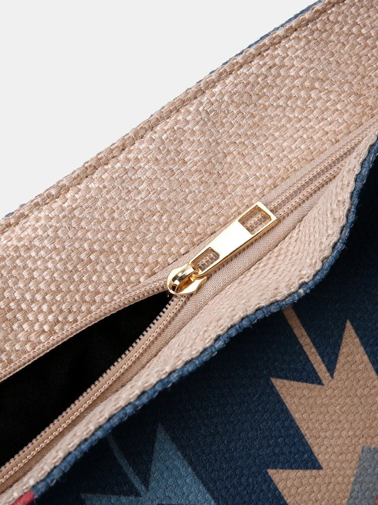 Retro Geometric Print Tassel Felt Ethnic Tote Shoulder Bag
