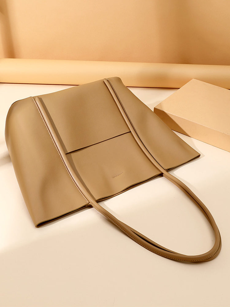 Women's Genuine Leather Large Shoulder Bag Work Zipper Pocket Totes
