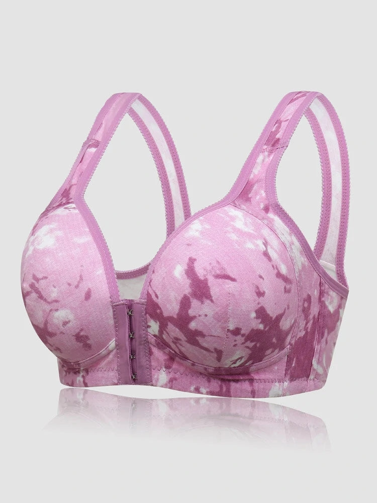 Women's Front Clasp Tie Dyed Lightly Lined Wire-free Bra