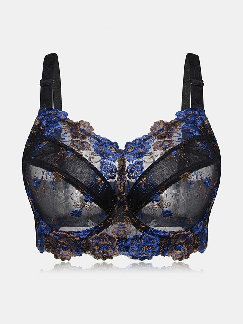 Embroidery Floral Sexy See Through Sheer Push Up Bras