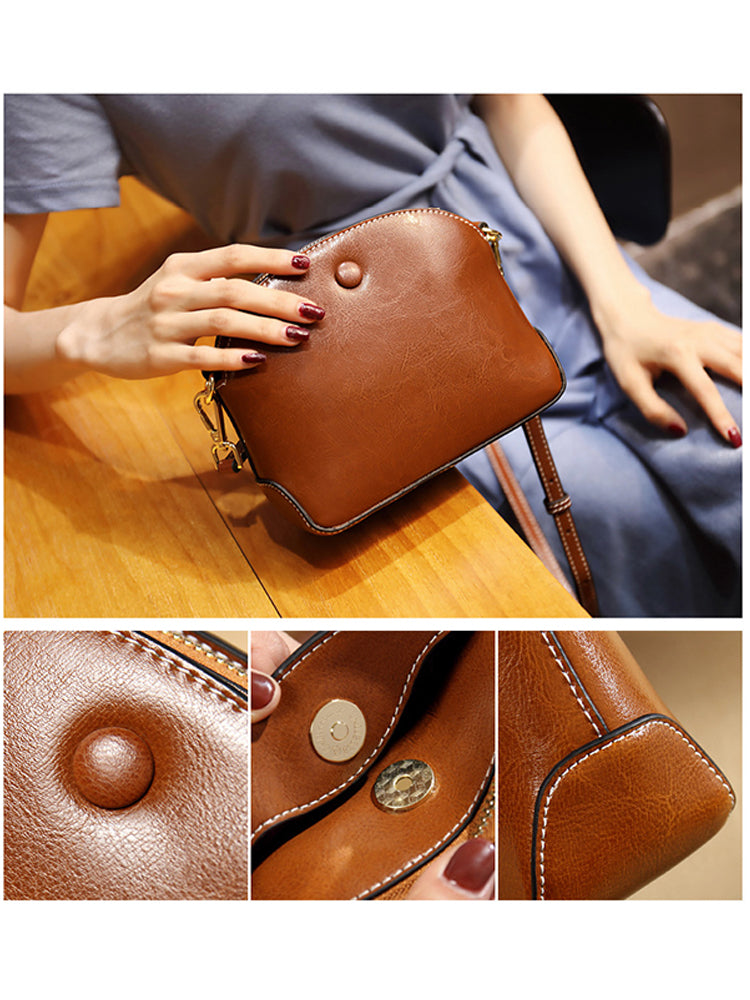 Vintage Leather Crossbody Glossy Purse Satchel Bags