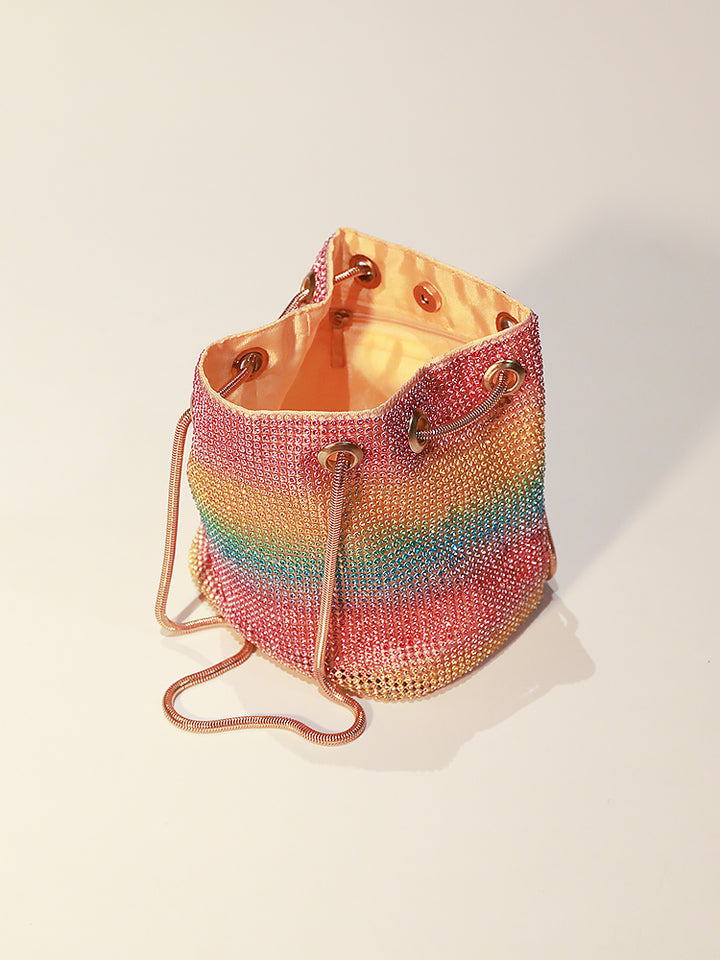 Women's Rhinestones Evening Shinny Bling Clutch Purse Bucket Handbag
