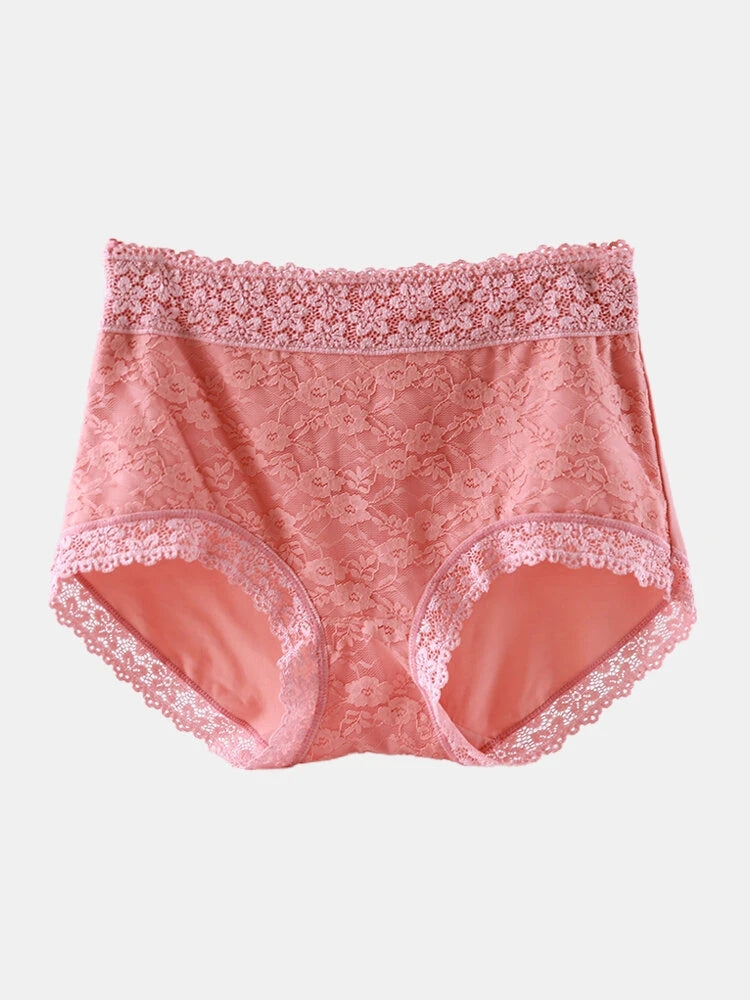 Women High Waist Cotton Lace Stretch Regular Briefs