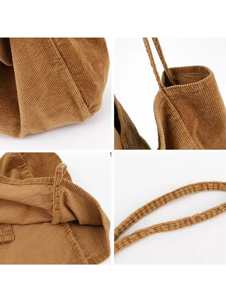 Corduroy Vintage Handbag Large-capacity Shopping Bag