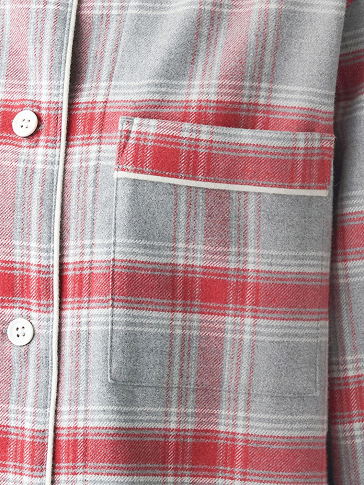 Cotton Plaid Pajamas Set Long Sleeve Sleepwear for Men&Women