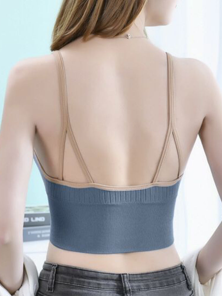Women's V-Neck Zipper Front Wirefree Removable Pads Yoga Bra