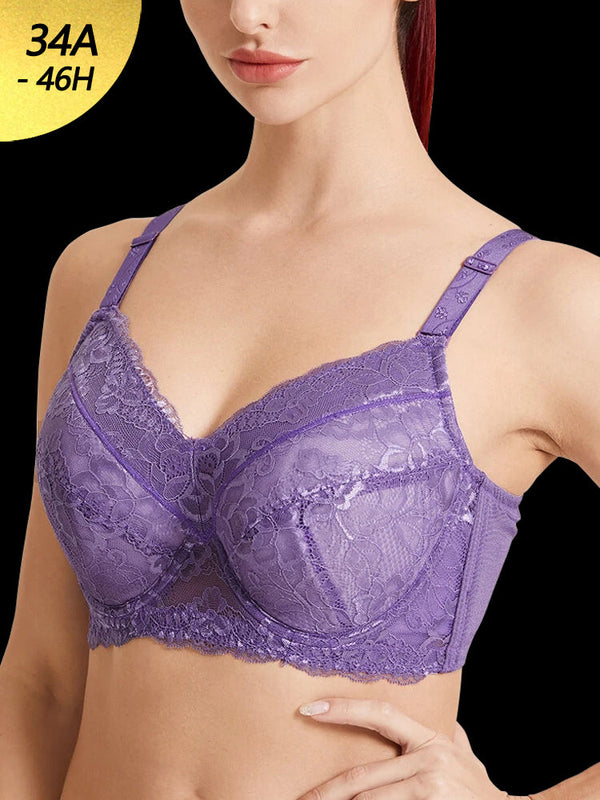Breathable Lace Full Coverage Soft Wire Support Bra