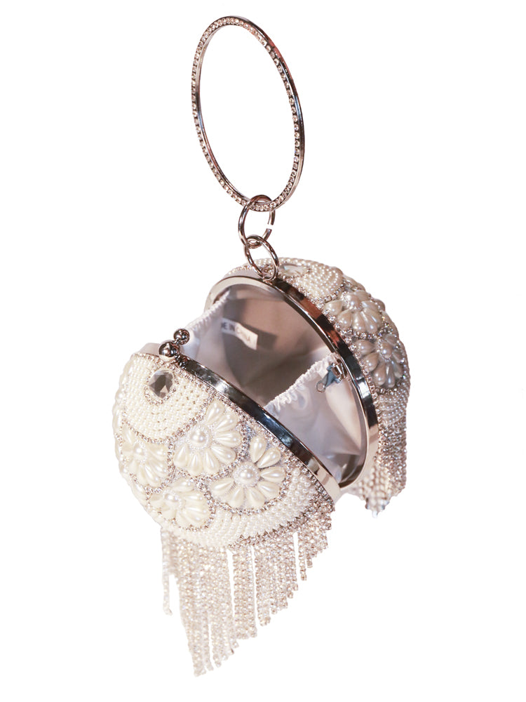 Round Ball Crystal Evening Clutch Purse Tassel Wedding Party Hand Bags