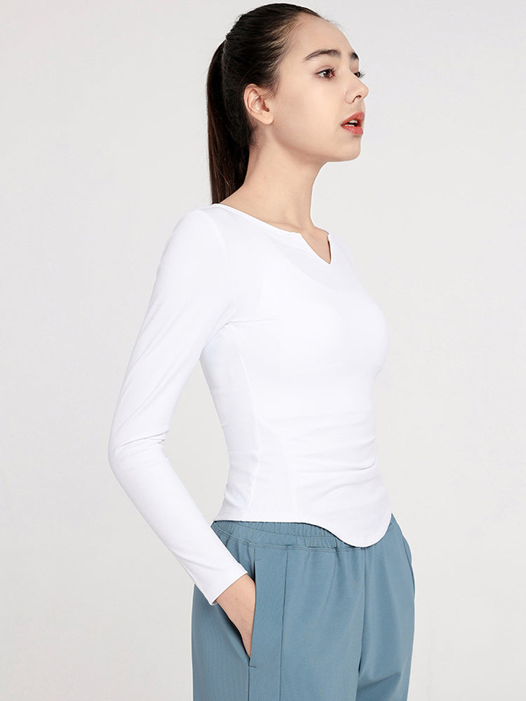 Slim Fit V-neck Long Sleeve Yoga Tops Breathable Athletic Workout Running Shirt
