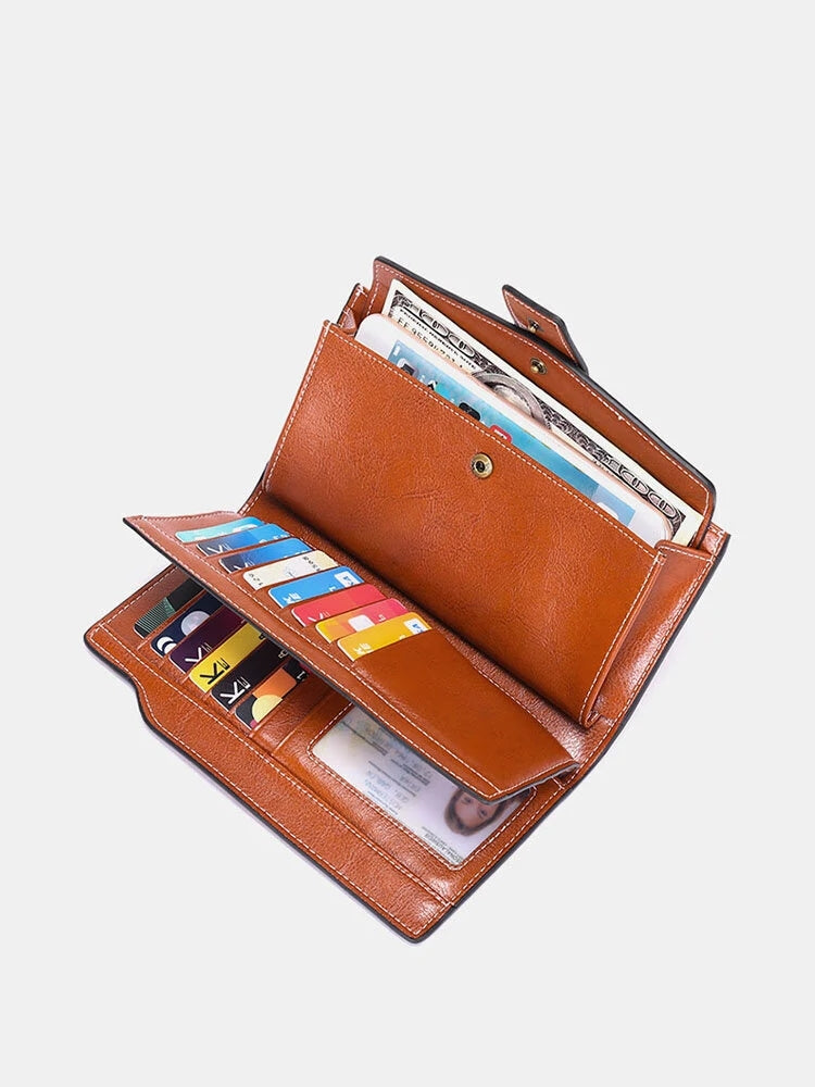 Vintage PU Leather RFID Anti Theft Oil Wax 6.3 Inch Phone Long Wallet Purse