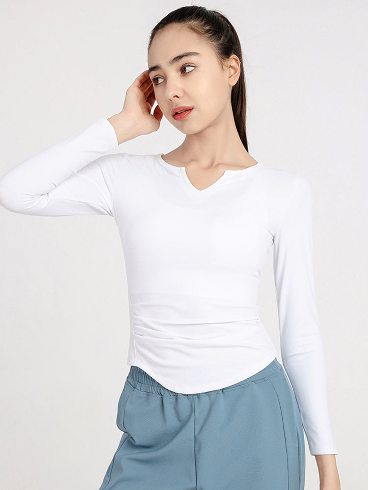 Slim Fit V-neck Long Sleeve Yoga Tops Breathable Athletic Workout Running Shirt