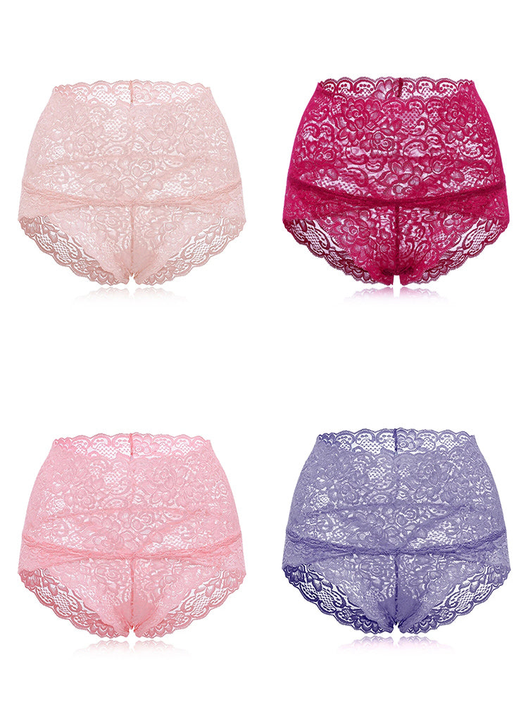 4-Pack High Waisted Lace Cotton Butt Lifter Sexy Panties