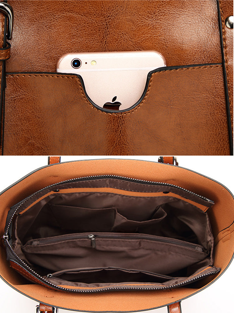 Vintage PU Leather Handbags Shoulder Satchel Bags with Purse Organizer