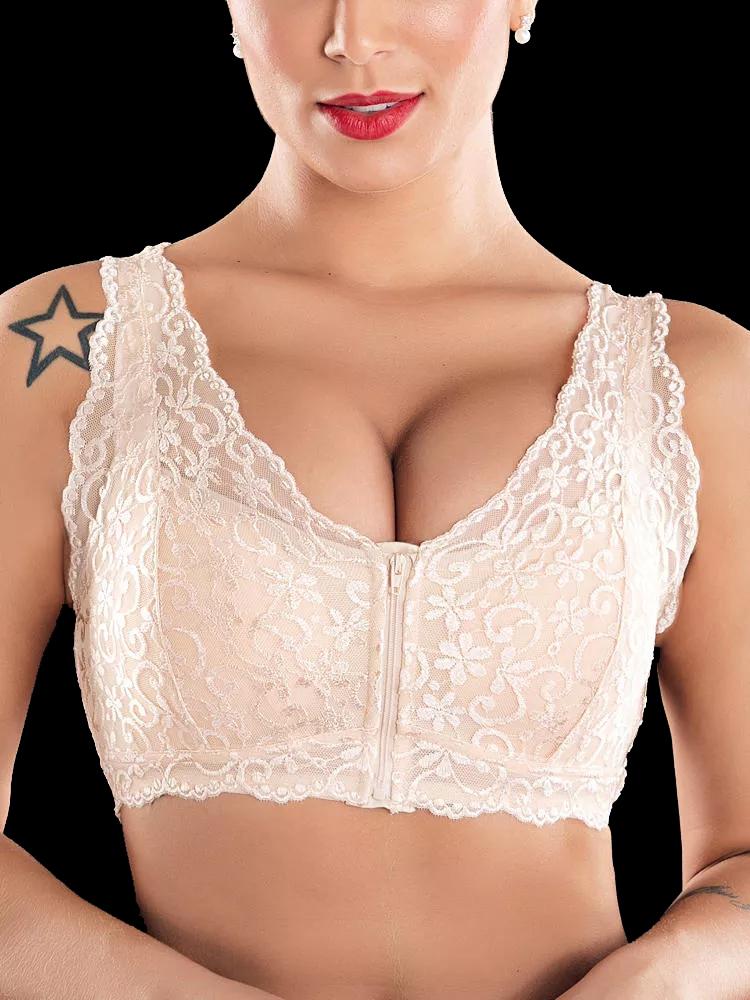 Front Zipper Wireless Lace Bra