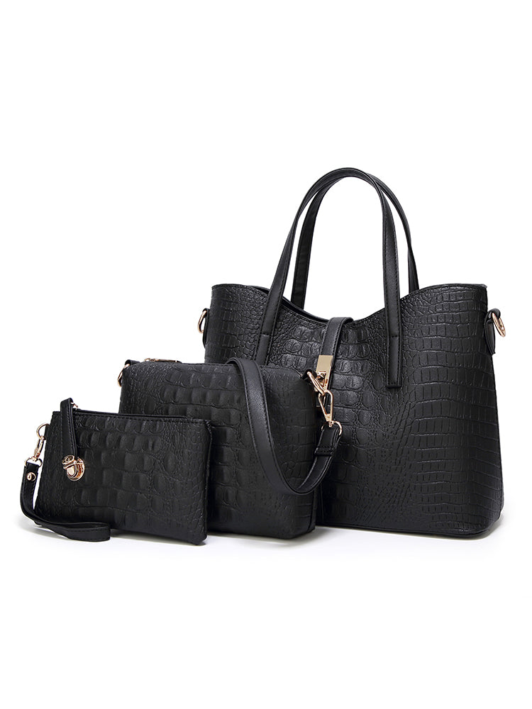 Women's Crocodile Shoulder Bags Tote Satchel Hobo 3pcs Purse Set