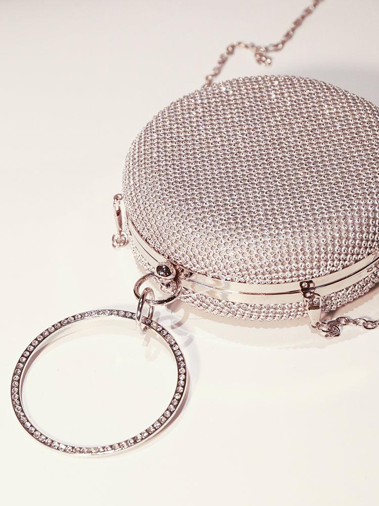 Round Purse Clutches Rhinestone Ring Handbag Crossbody Bag
