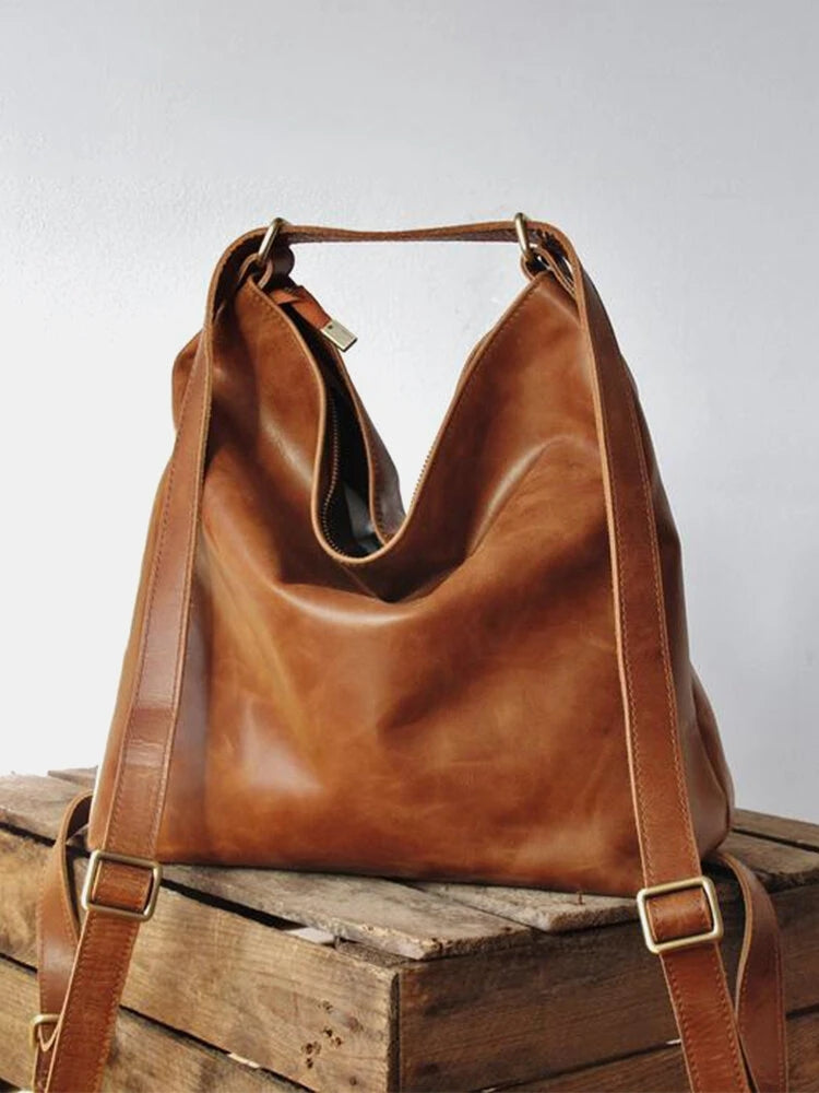 3-in-1 Leather Convertible Hobo/ Backpack/ Crossbody w/ Kangaroo