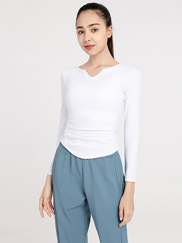 Slim Fit V-neck Long Sleeve Yoga Tops Breathable Athletic Workout Running Shirt
