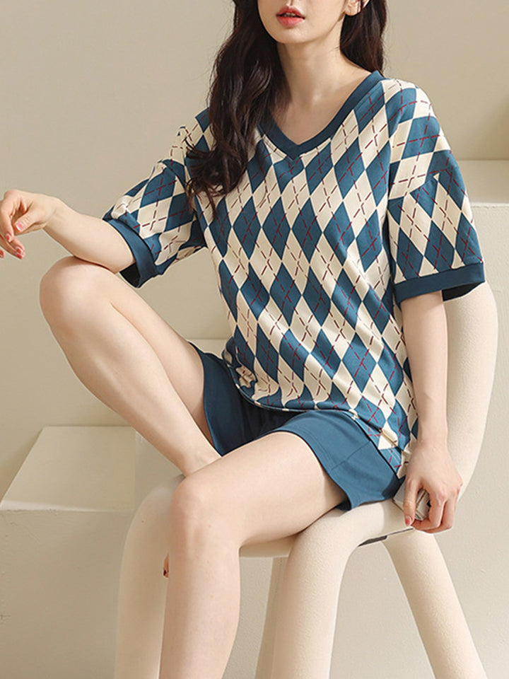 Women's Causal Sleepwear Lightweight Cotton Short Sleeves Pajama Sets