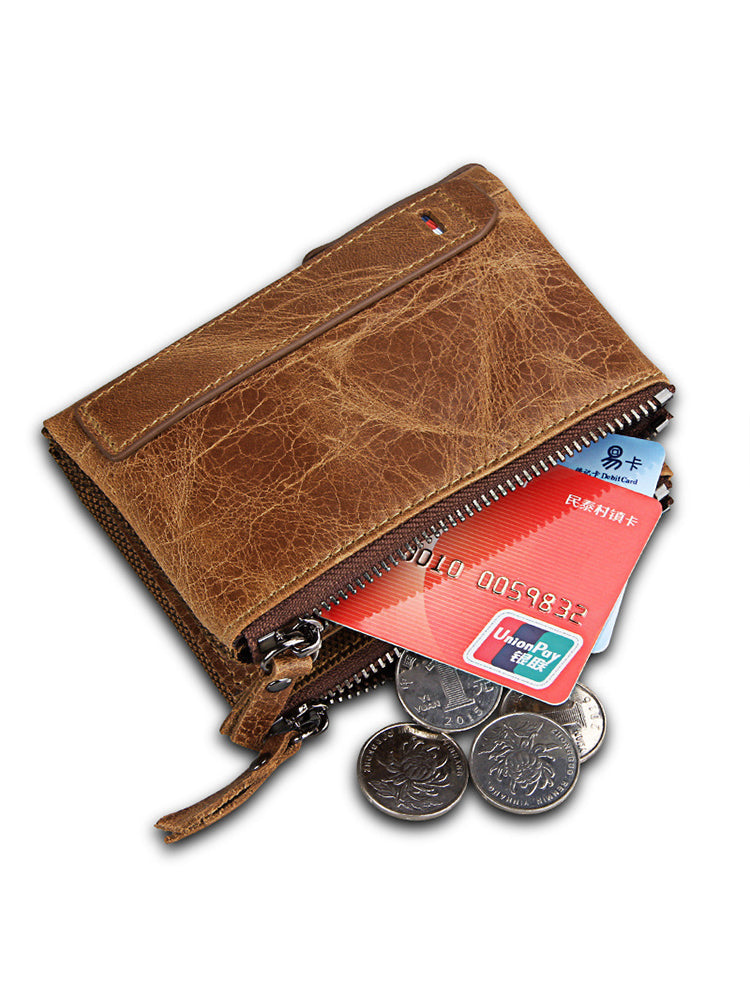 Zipper RFID Card Holders Anti-theft Zip Coin Pocket Bifold Wallets
