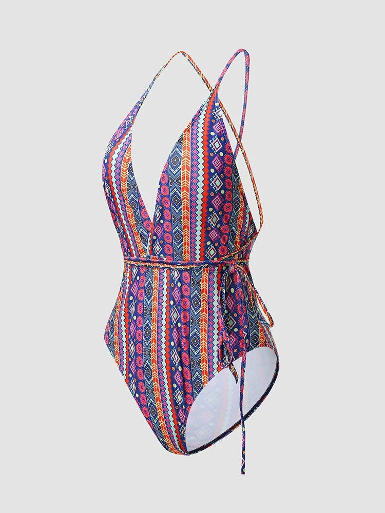 Sexy Deep V Brazilian Criss Cross Tie Knot One Piece Swimwear