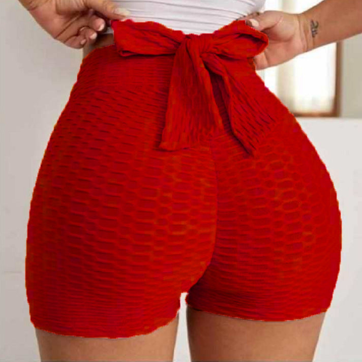 Solid Textured Hip Lifting Shorts