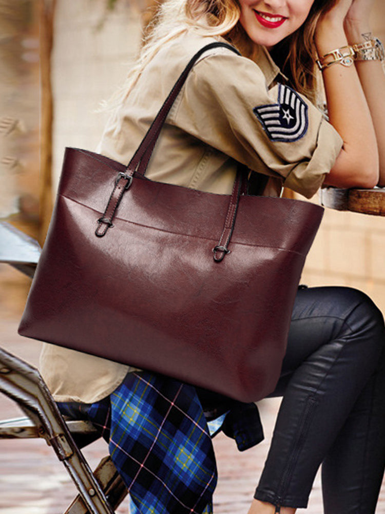 Vintage PU Leather Tote Bag Handbag Shopper Purse Office Laptop Bag