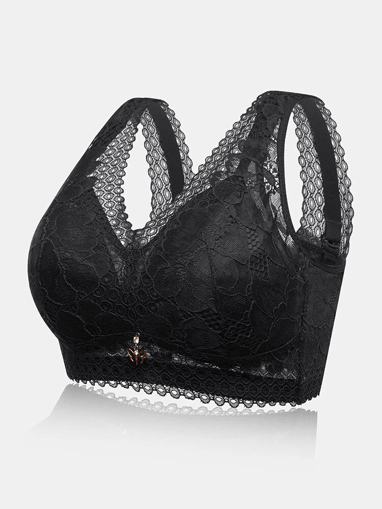 Women Floral Lace Wireless Lightly Lined Bra