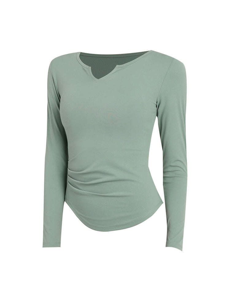 Slim Fit V-neck Long Sleeve Yoga Tops Breathable Athletic Workout Running Shirt