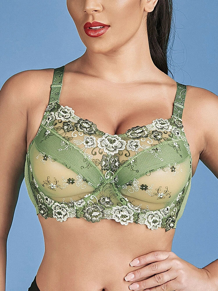 Embroidery Floral Sexy See Through Sheer Push Up Bras