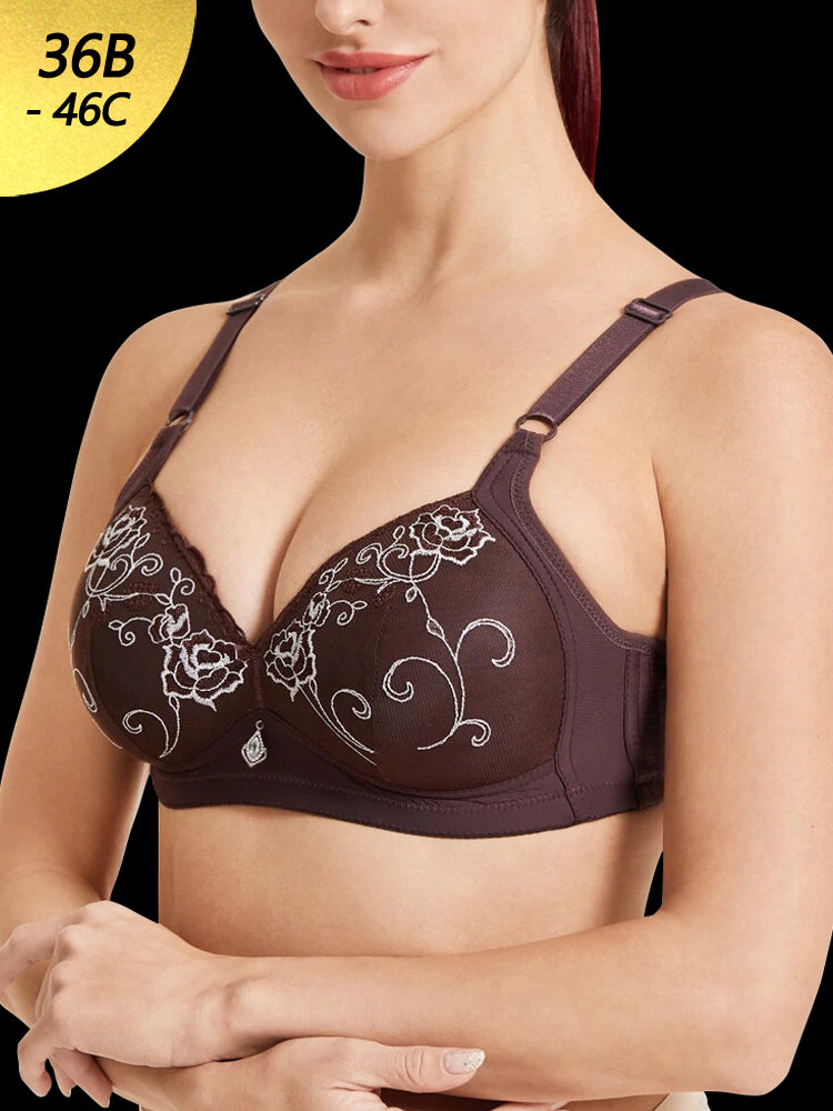 Women's Floral Wireless Light Full Cup Push Up Bra