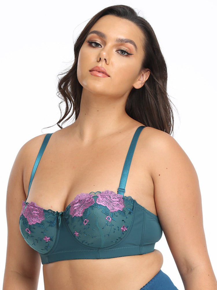 Women Flower Embroidery Breathable Underwire Bra