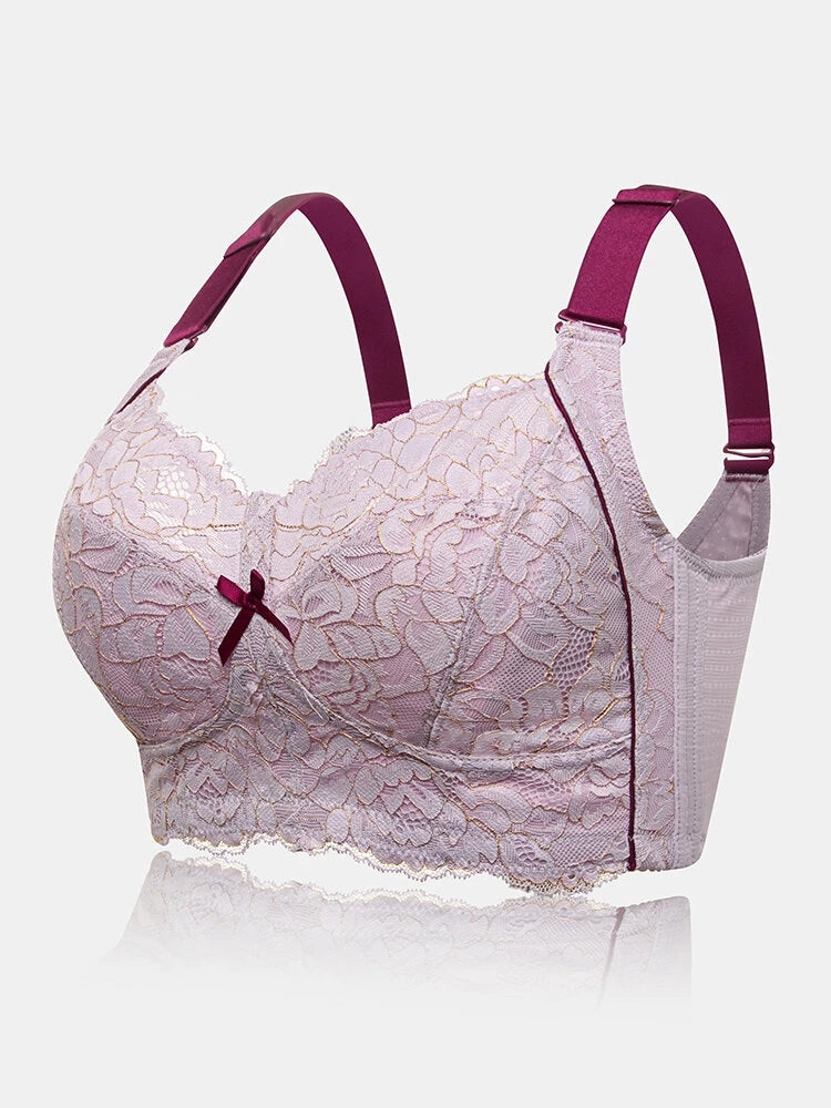 Lace Jacquard Bow Wireless Full Cup Cozy Lightly Lined Bra