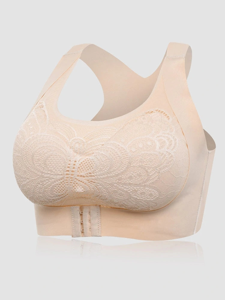 Butterfly Lace Front Closure Back Criss Cross Bras with Removable Pad