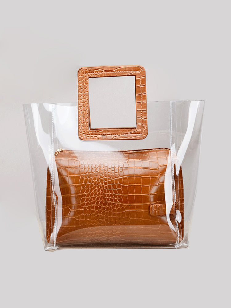 Women Clear Crocodile Pattern 2 Pieces Handbag