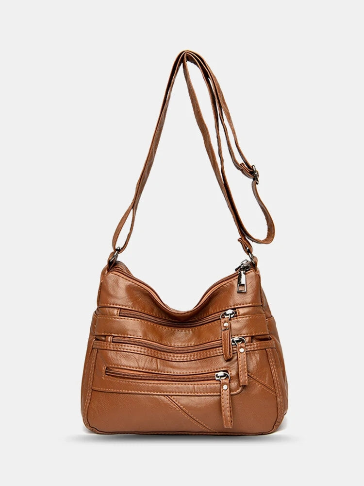 Women Vintage Anti-theft Multi-pocket PU Leather Crossbody Bag Shoulder Bag