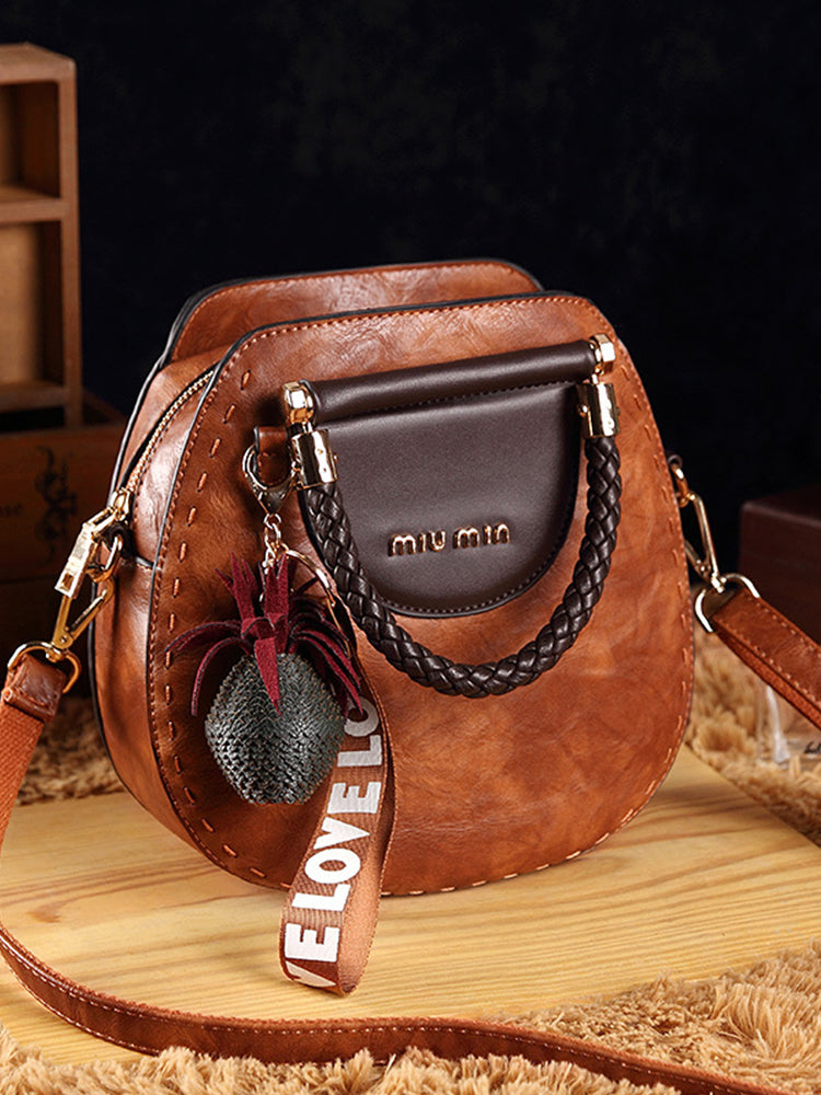 Vintage Tassel Leather Round Shape Handbags Crossbody Shoulder Bag