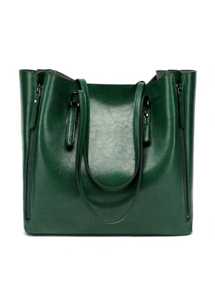Solid Large Capacity Leisure Handbag Faux Leather Shoulder Tote Bag