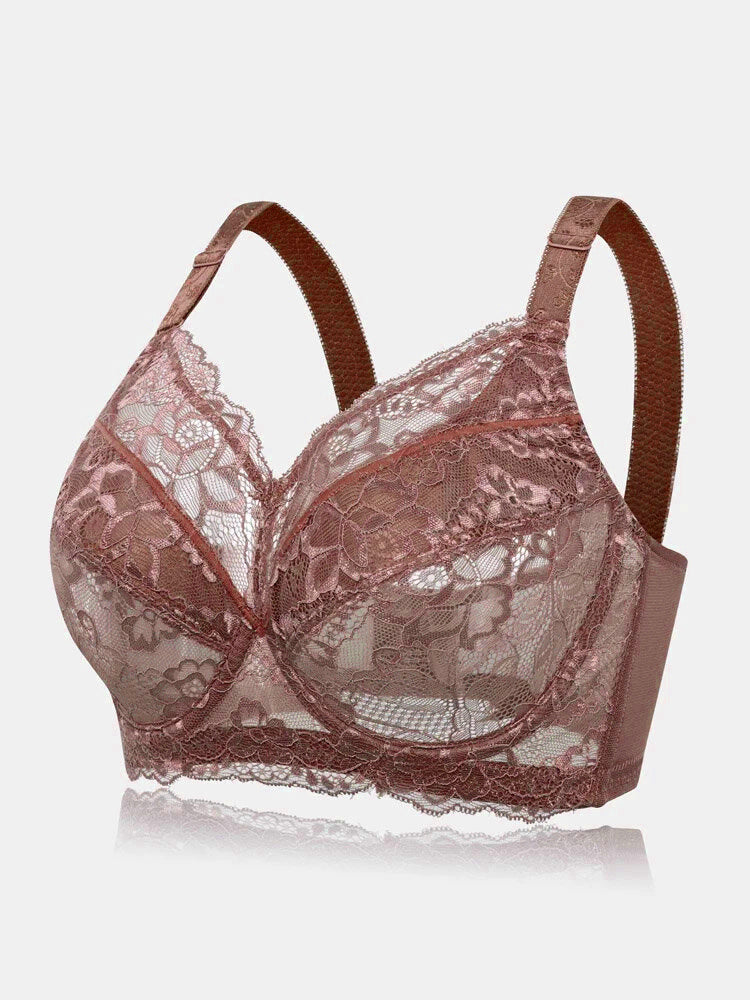 Lace Jacquard Underwire See Through Non Padded Bra