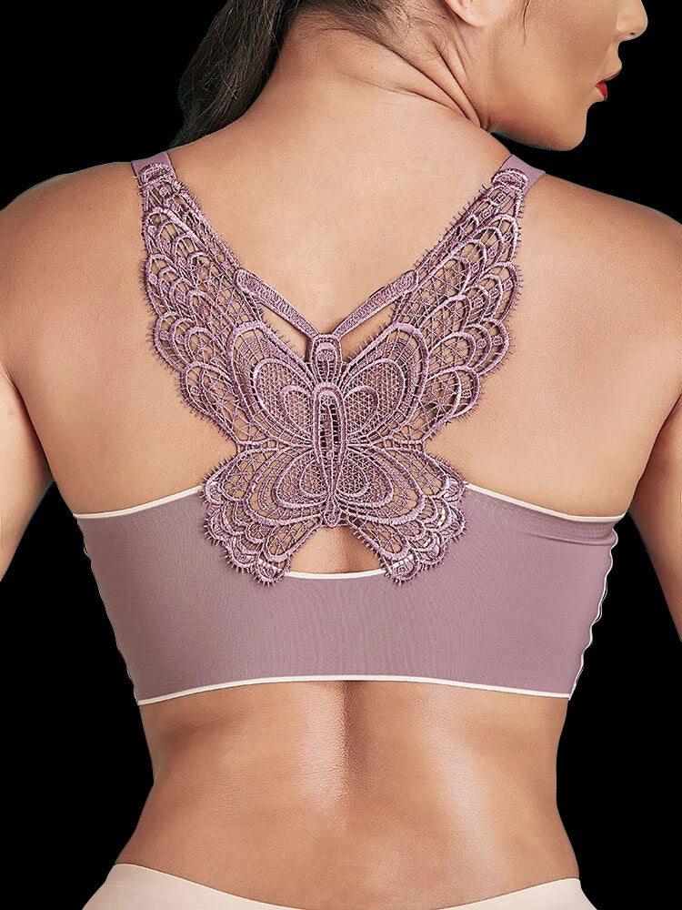 Wireless Butterfly Back Pattern Solid Seamless Bra